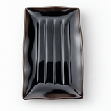 Melamine Rectangular Plate 11-3/8"x7-1/4", Black/Brown. Overhead-alternate.