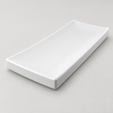 Melamine Rectangular Plate 13-3/8", White. Angled product view.