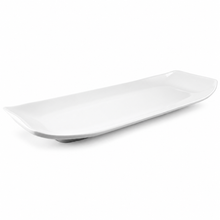 Melamine Rectangular Plate 13 x 5"H, White. Angled product view.