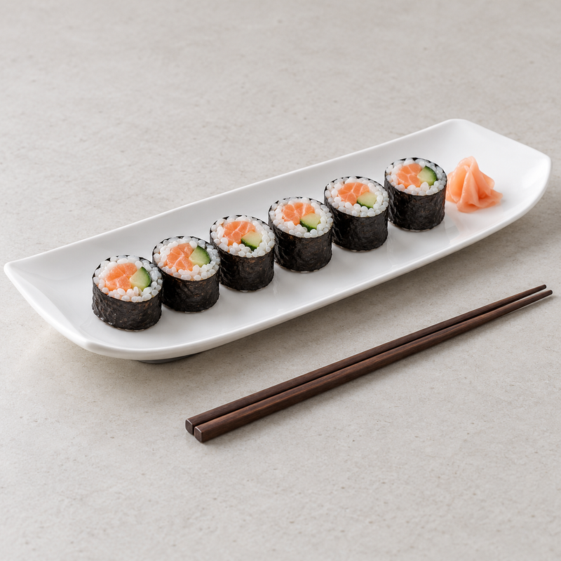 YG-5413SW white melamine arrange sushi in a clear row
