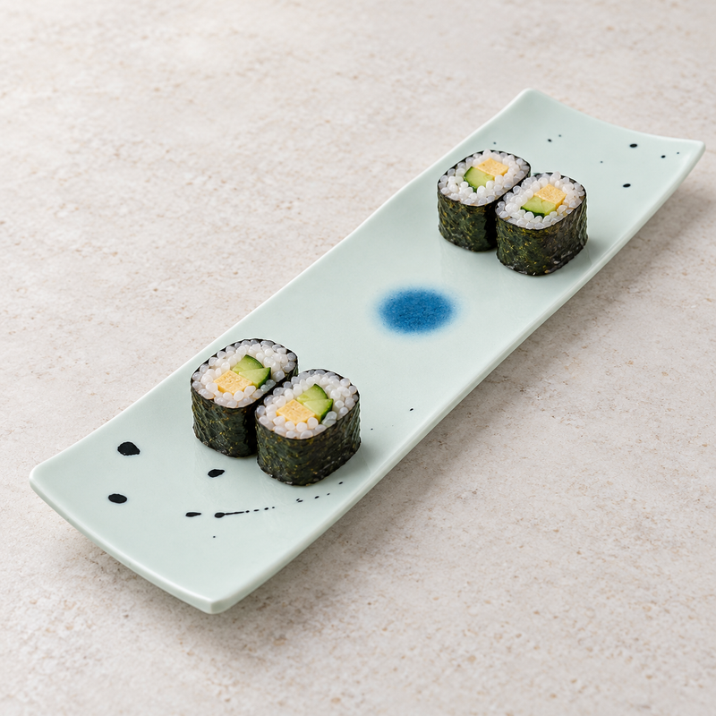 YG-5014ST White Star River plate presenting sushi rolls