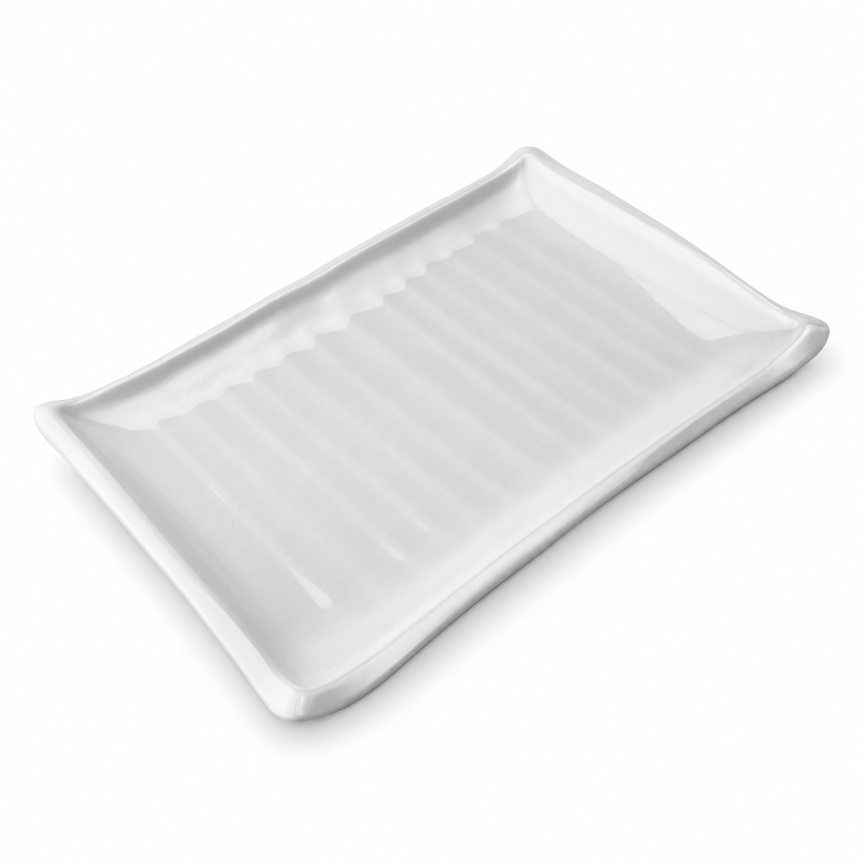 Melamine Rectangular Plate 8-1/4". Angled product view.