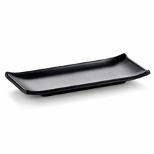 Melamine Rectangular Plate 8-7/8”*3-3/4", Matte Black. Angled product view.