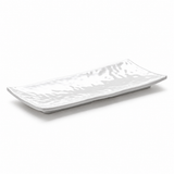 Melamine Rectangular Ripple Plate 10-1/2", Shiny White. Angled product view.