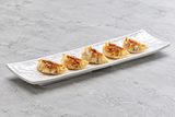 YG-5314SW: Melamine Rectangular Ripple Platter 13-1/2", Shiny White. Restaurant serving context