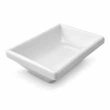 Melamine Rectangular Sauce Dish 3-3/8", White. Angled product view.