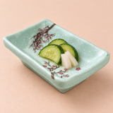 Melamine Rectangular Sauce Dish, Plum Blossom. Alternative serving suggestion.
