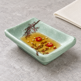 Melamine Rectangular Sauce Dish, Plum Blossom. Serving suggestion.