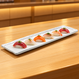 Pearl Elegant long rectangular platter with six nigiri