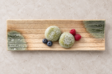MK212-BR brown and green ceramic plate with matcha mochi and berries