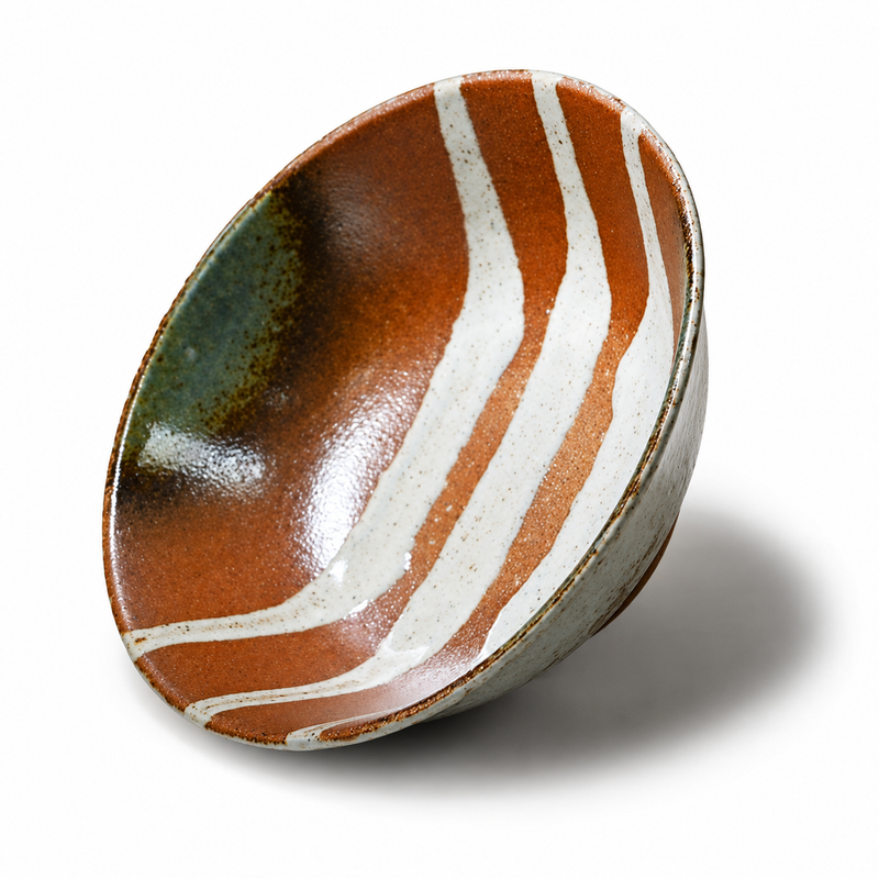 8¼ in Brown Stripe Ceramic Ramen Bowl, 48 oz — MN578-SAT