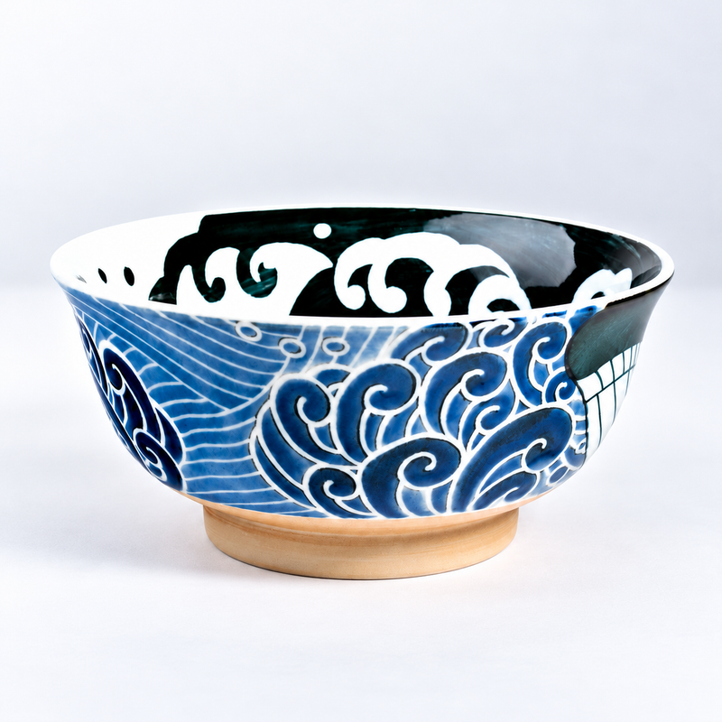 8 in Whale & Wave Ceramic Ramen Bowl, 42 oz — MN587-WH