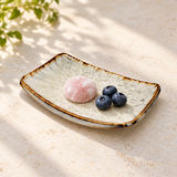 MS27-WF feathered-glaze ceramic plate with mochi and berries