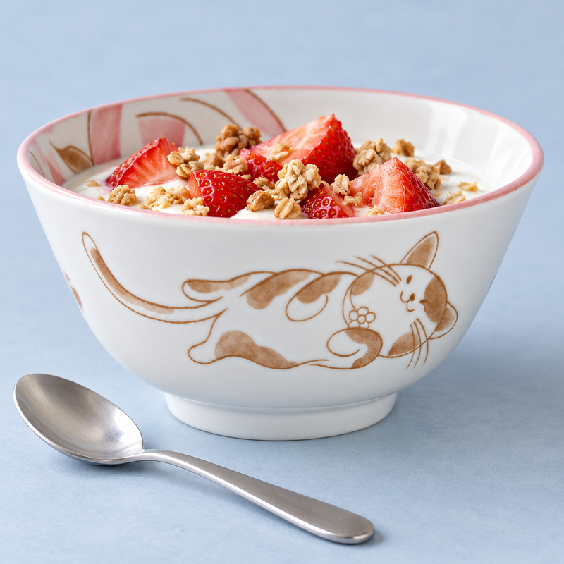 4¾ in Pink-Rim Cat Ceramic Bowl, 12 oz — MT55-622