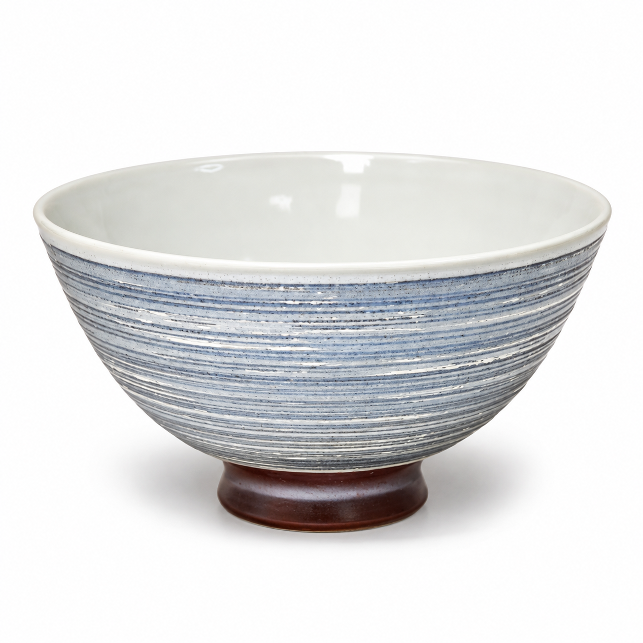 Ceramic Rice Bowl — 14 fl. oz., Angled blue-gray stripe bowl product view