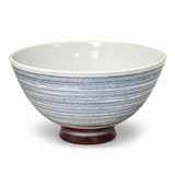 Ceramic Rice Bowl — 14 fl. oz., Angled blue-gray stripe bowl product view