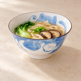 Ceramic Bowl — 16 fl. oz., Blue, Mushroom and bok choy udon