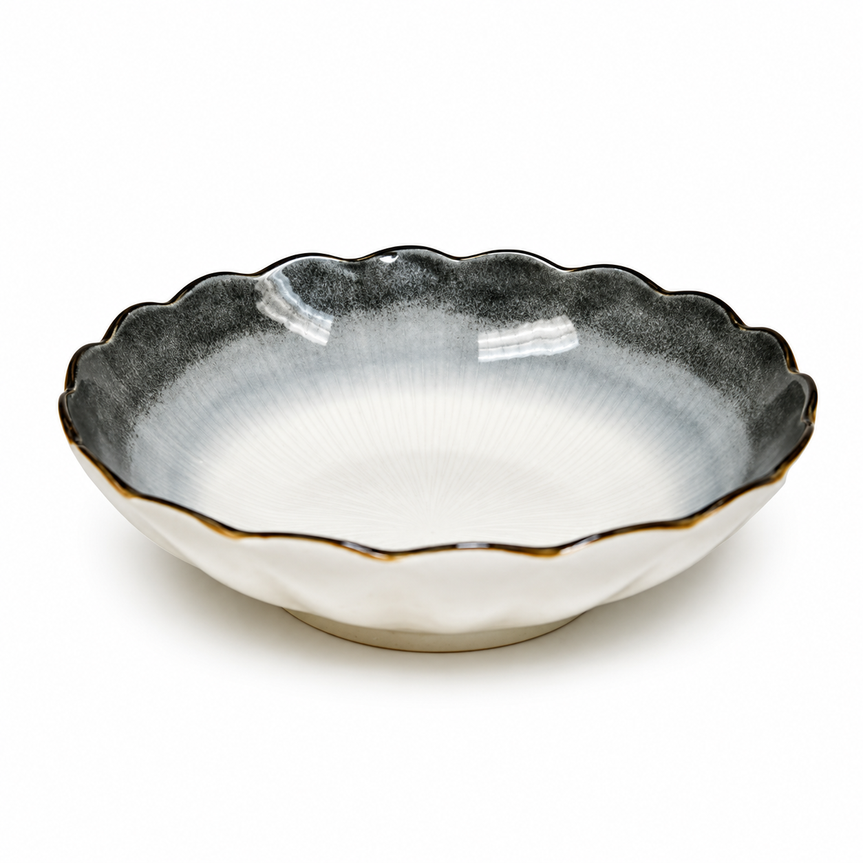 Ceramic Bowl — 16 fl. oz., Scalloped grey bowl product view