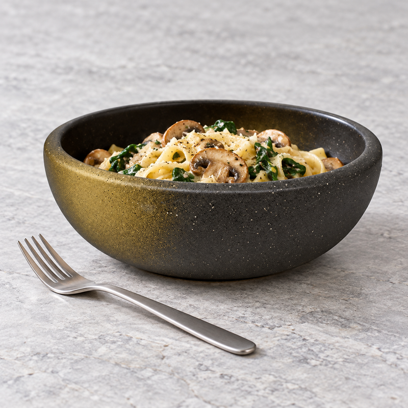 7¼ in Black & Gold Speckled Ceramic Bowl, 32 oz — MT570-KBG