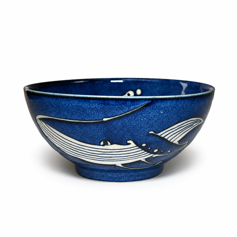 7¼ in Blue Whale Ceramic Bowl, 46 oz — MT58-WL