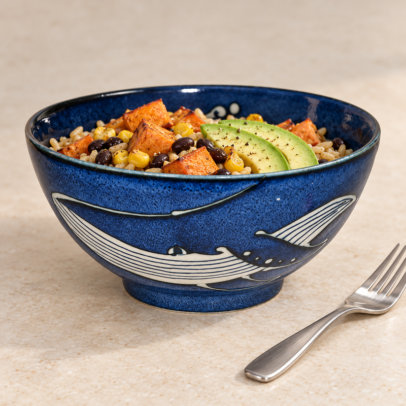 7¼ in Blue Whale Ceramic Bowl, 46 oz — MT58-WL