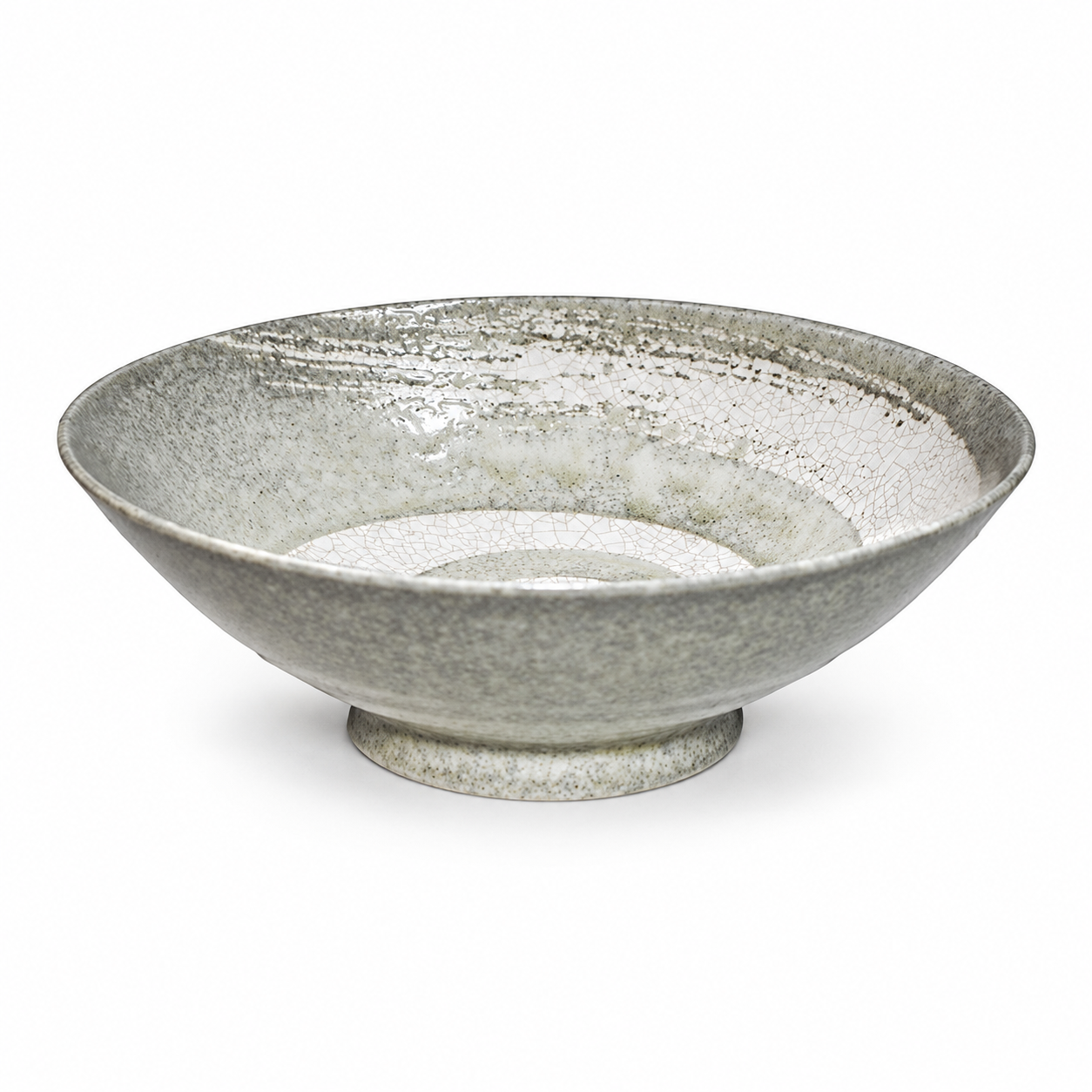 Ceramic Noodle Bowl — 50 fl. oz., Gray, Low-angle grey crackle bowl product view