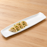 MW4452 white narrow rectangular platter with dumplings