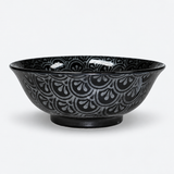 Ceramic Ramen Bowl — 42 fl. oz., Black, Silver, Angled patterned bowl product view