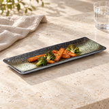 Black Oribe rectangular platter with vegetables