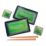 ORS6-LG supplier view of two green and black plates, small dishes and two chopstick pairs