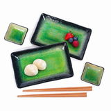 ORS6-LG green and black plates used for mochi and berries
