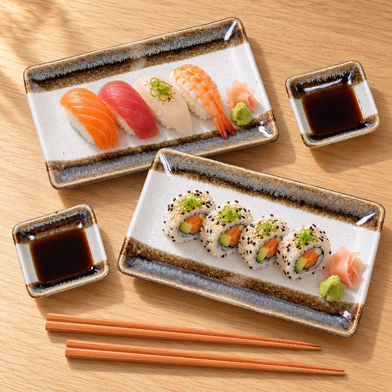 ORS6-S two-person porcelain plate, sauce dish and chopstick setting