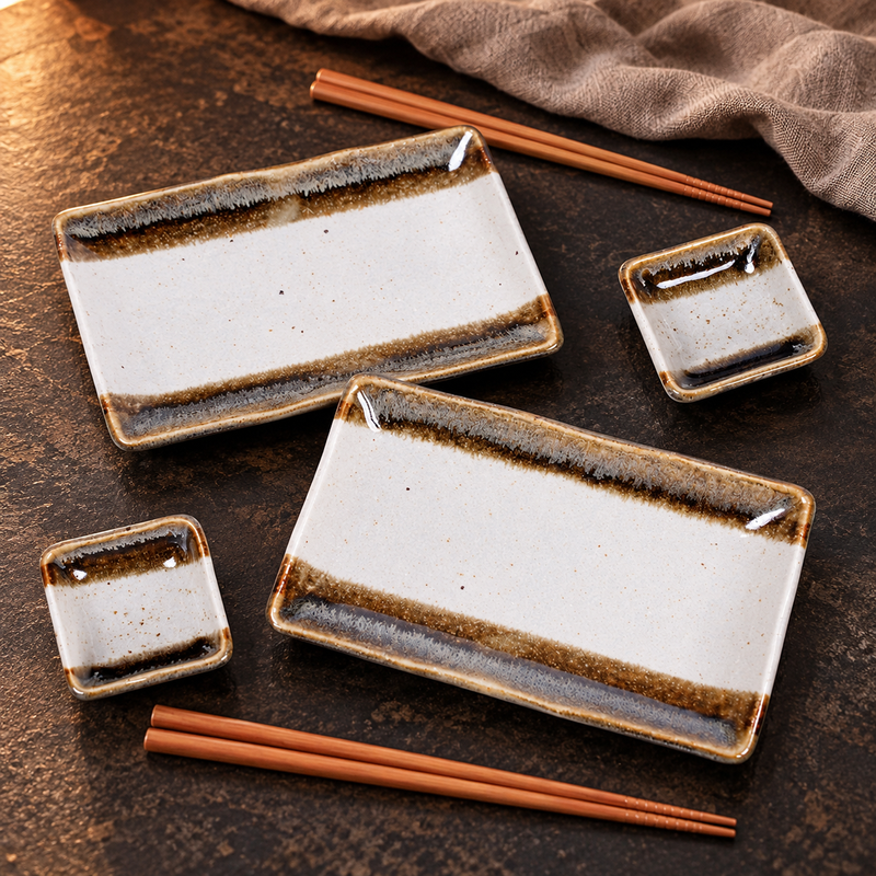 ORS6-S two-person porcelain plate, sauce dish and chopstick setting