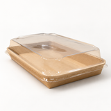 PH-09 empty kraft sushi tray with clear lid in an elevated three-quarter view