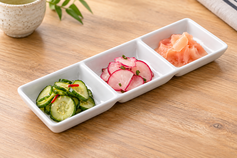 YG-337SW white melamine arrange a colorful condiment trio