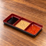 337A-BR black and red serving piece with dipping sauces. Serving suggestion.