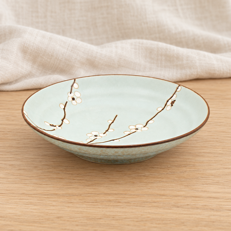 9 in Aqua Blossom Ceramic Deep Plate — Q29-BP