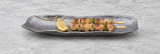 RUR213-L: 13.35" x 4" Rectangular Ceramic Sushi Plate, Silver, Gray. food-service context