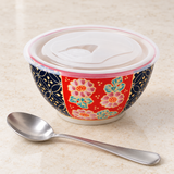 5″ Ceramic Bowl with Lid — 18 oz, Closed-lid bowl in context; lid remains in place