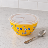 6″ Ceramic Bowl with Lid — 24 oz, Closed-lid bowl in context; lid remains in place