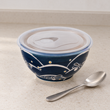 6″ Ceramic Bowl with Lid — 24 oz, Closed-lid bowl in context; lid remains in place
