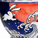 Ceramic Bowl 24 oz (SF56-NRB), Rabbit, red moon and wave artwork detail