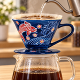 SFD1-6299 patterned coffee dripper brewing into a separate glass server