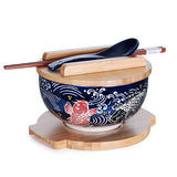 Bowl set with bamboo lid, trivet, spoon and chopsticks