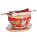 Bowl set with bamboo lid, trivet, spoon and chopsticks