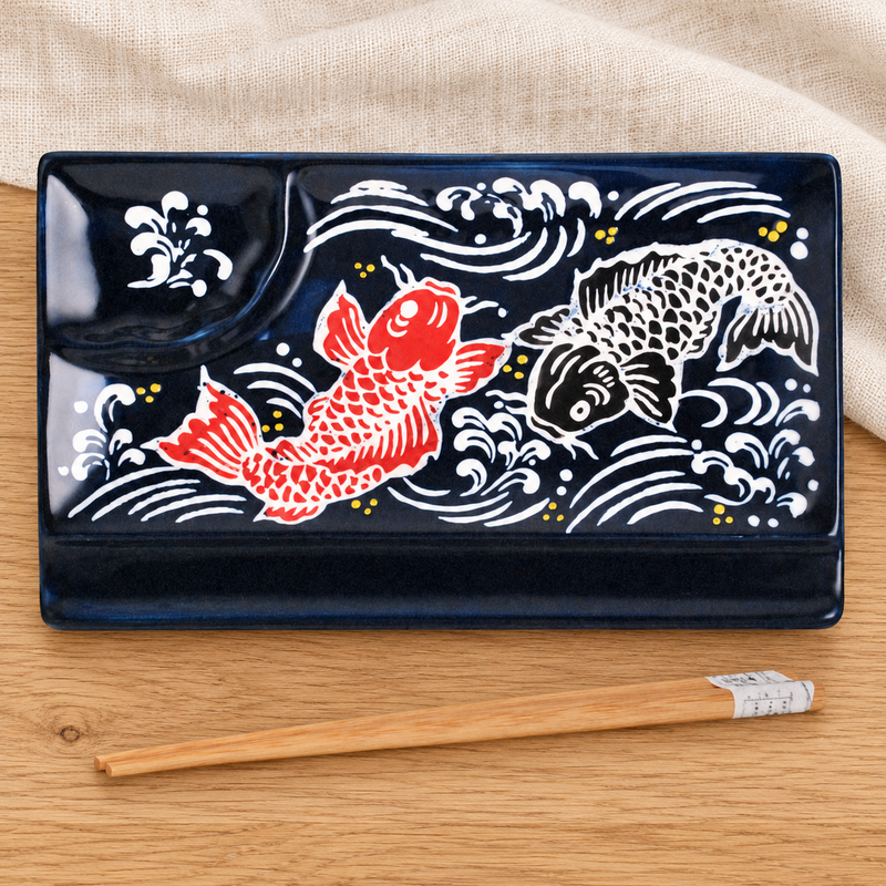 8 × 5 in Koi Sushi Plate with Wooden Chopsticks — SFP3-6299