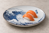 SH275-H wave-pattern ceramic plate with two salmon nigiri