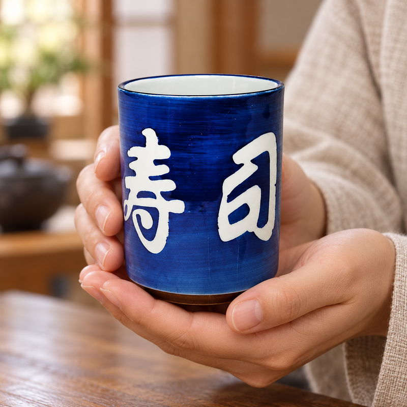 SH70-6 decorated teacup held during a tea break