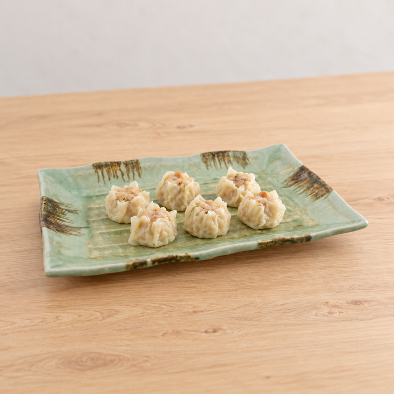 13½″ × 9″ Green & Brown Ceramic Rectangular Serving Platter — Room between the dumplings