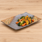 13¾″ × 9½″ Brown & Gray Ceramic Rectangular Serving Platter — roasted vegetable serving